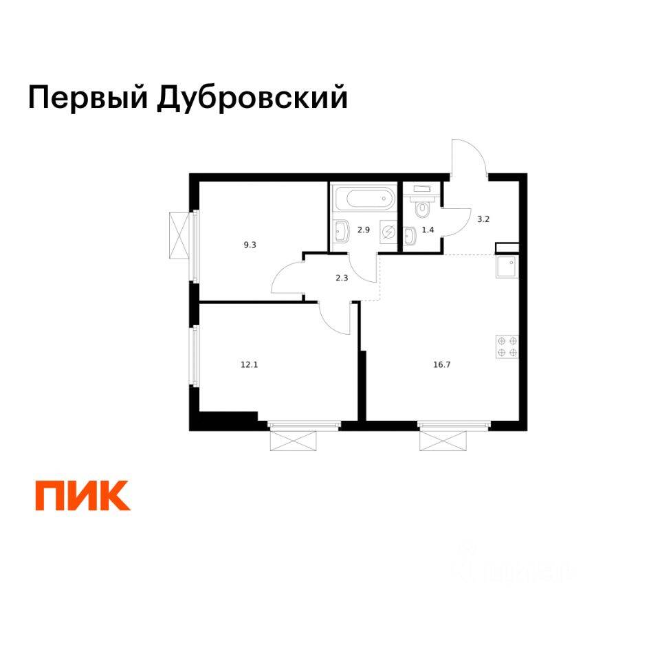 2-комн. квартира, 47,9 м², в ЖК Первый Дубровский