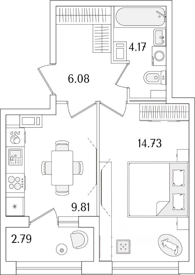 1-комн. квартира, 36,19 м², в ЖК «Аурум»
