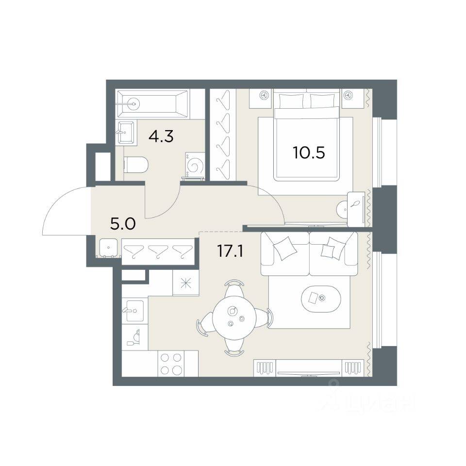 1-комн. квартира, 36,9 м², в ЖК «Станиславский»