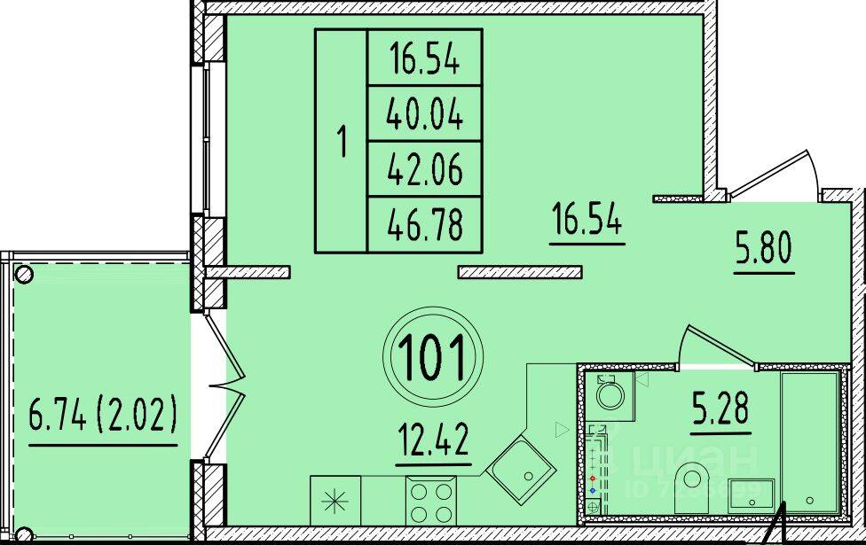 1-комн. квартира, 40,04 м², в Малоэтажный ЖК Образцовый квартал 17