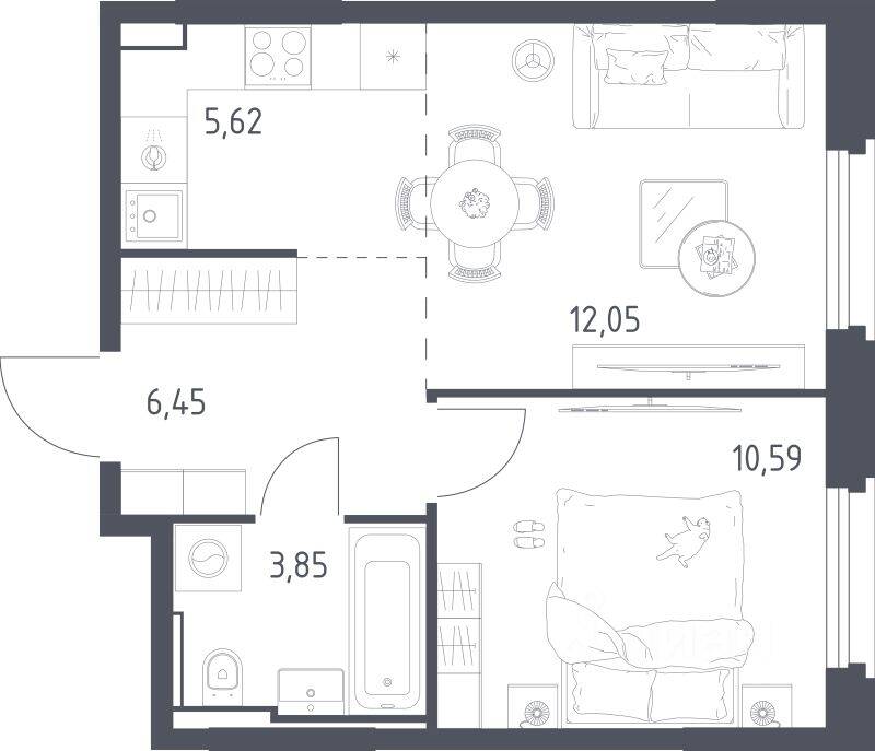 1-комн. квартира, 38,56 м², в ЖК Квартал Строгино