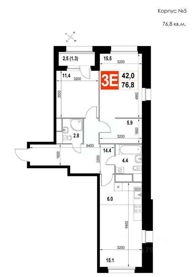 3-комн. квартира, 76,8 м², в ЖК Мытищи-Сити