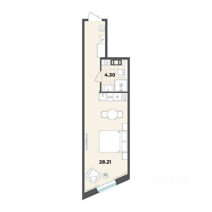 Квартира-студия, 32,51 м², в Апарт-комплекс Лиговский, 127