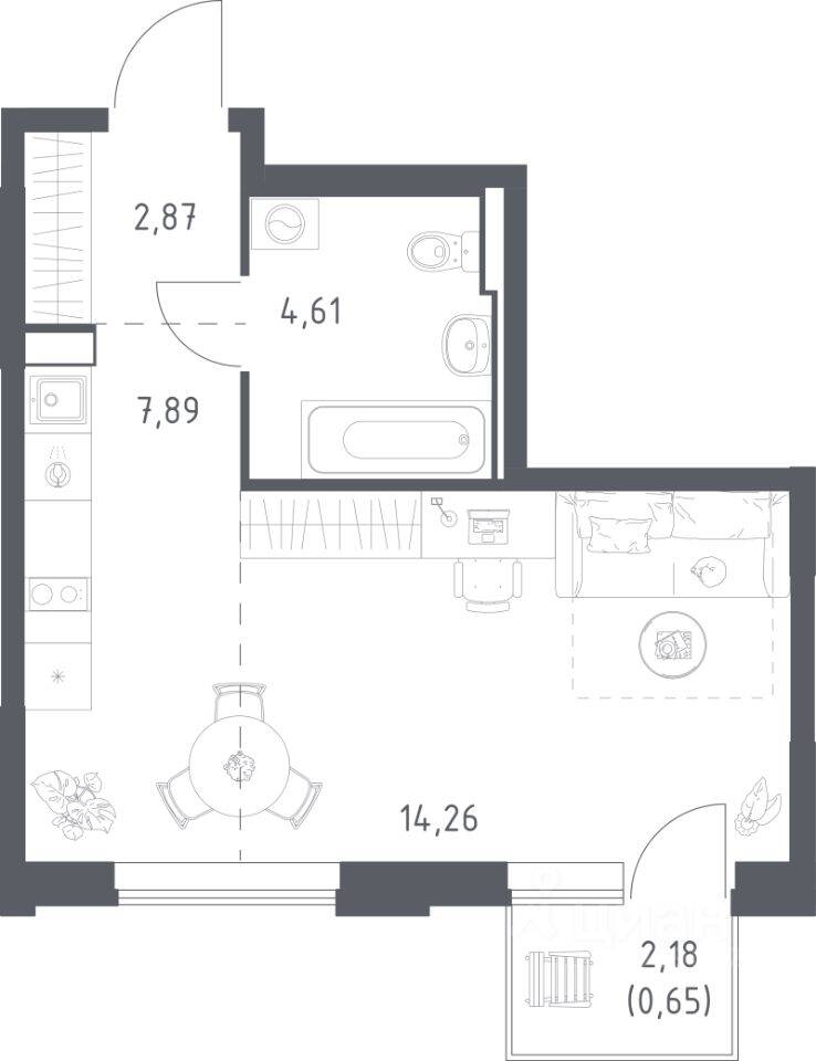 Квартира-студия, 30,28 м², в ЖК Рублевский Квартал