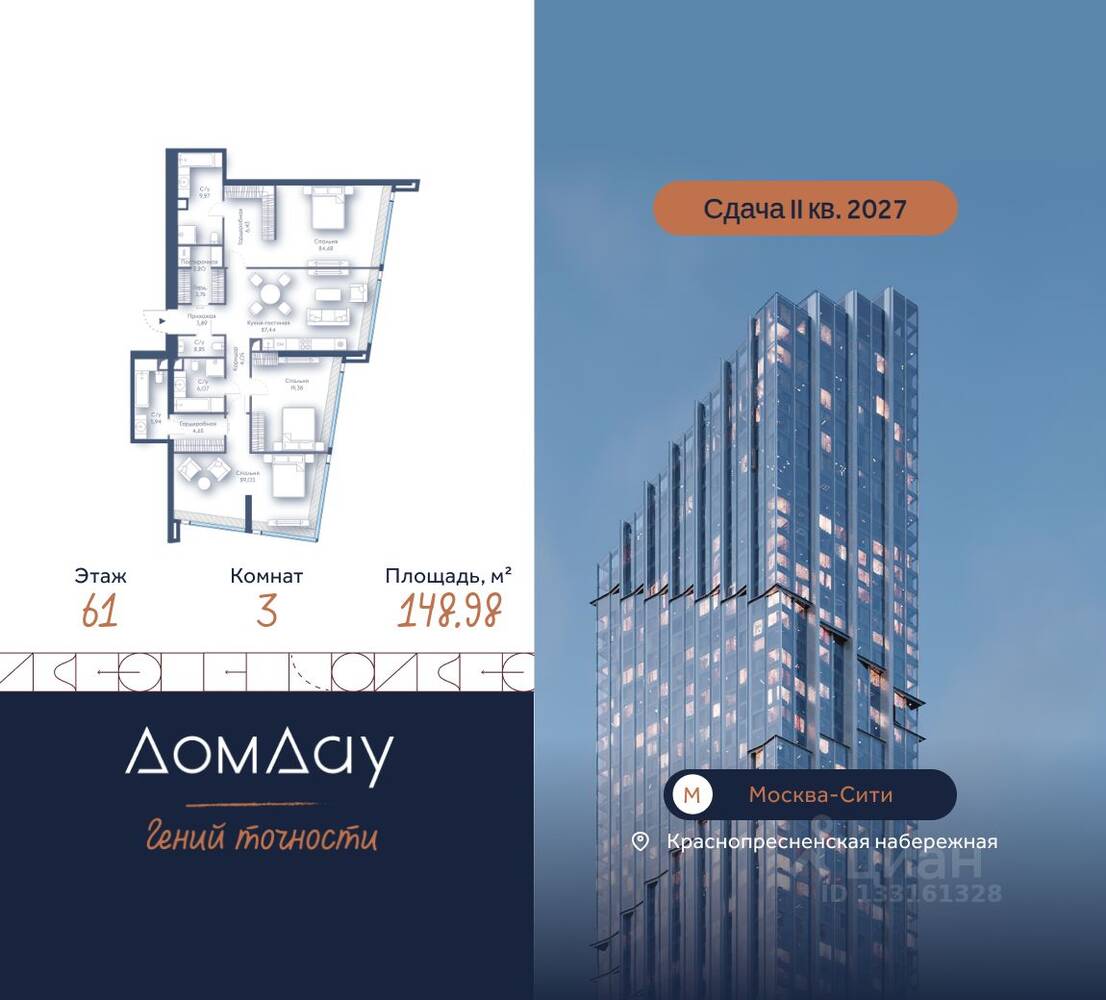 3-комн. квартира, 148,98 м², в ЖК Дом Дау