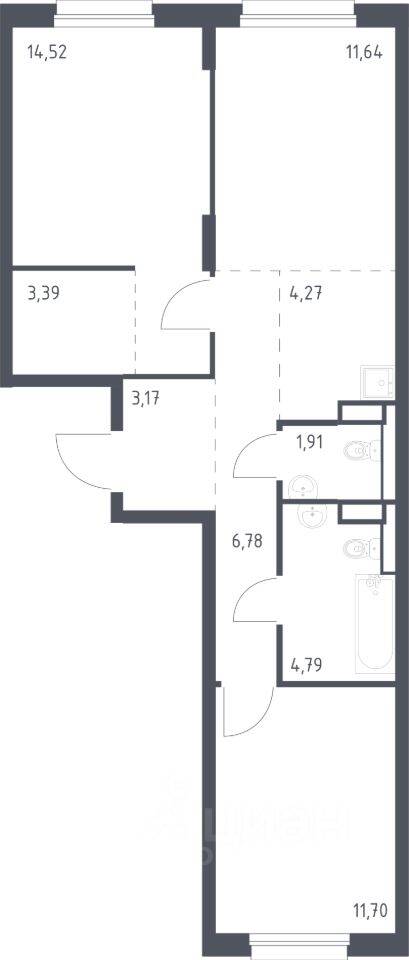 2-комн. квартира, 62,17 м², в ЖК Новые Лаврики