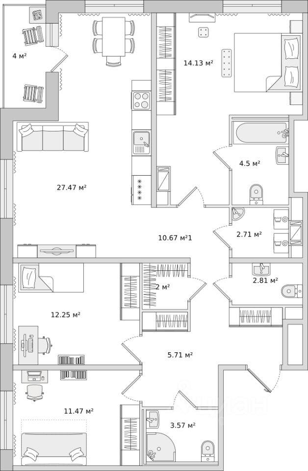 3-комн. квартира, 106,94 м², в ЖК ЦДС «Dreamline»