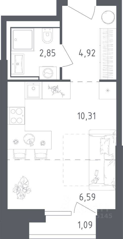 Квартира-студия, 25,76 м², в Апарт-комплекс Sky Sputnik