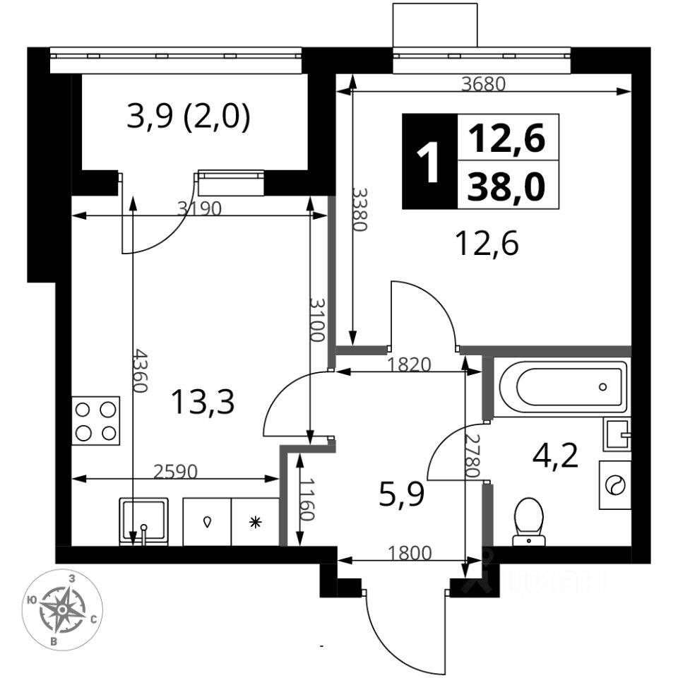 1-комн. квартира, 38 м², в ЖК 1-й Ясеневский