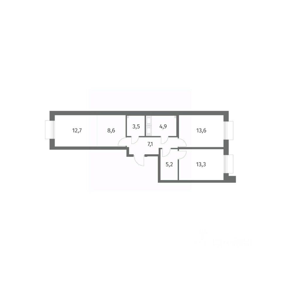 3-комн. квартира, 68,9 м², в ЖК Парусная 1