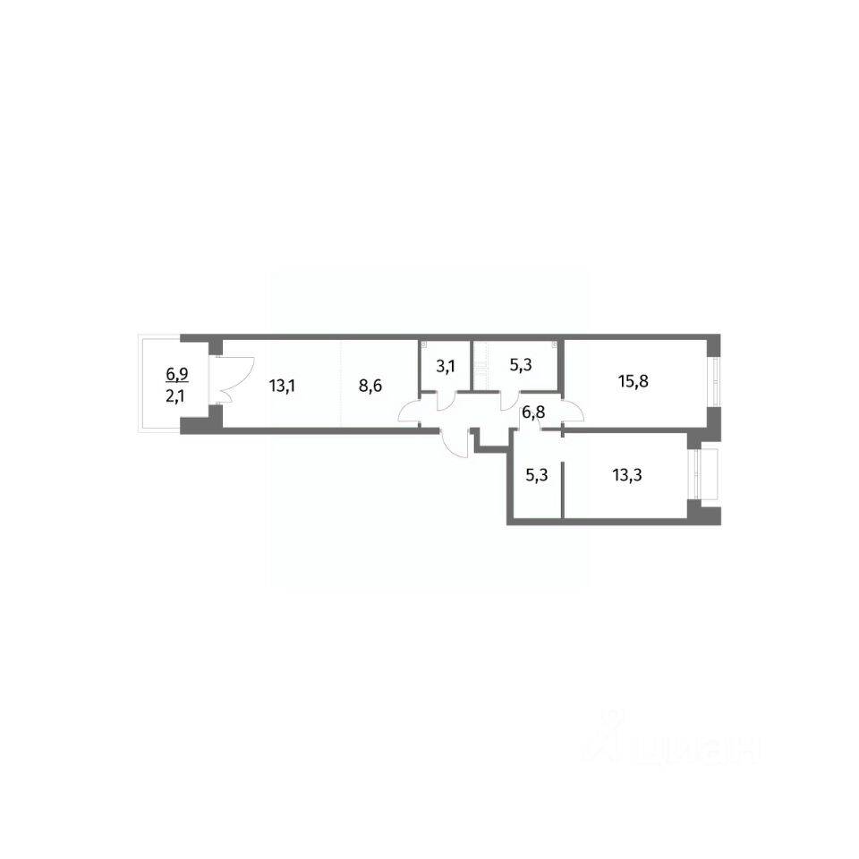 3-комн. квартира, 73,4 м², в ЖК Парусная 1