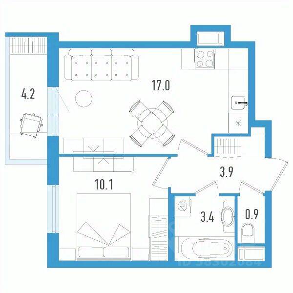 Планировка 1 комнатной квартиры, 36.6 м², в «Aerocity 3»