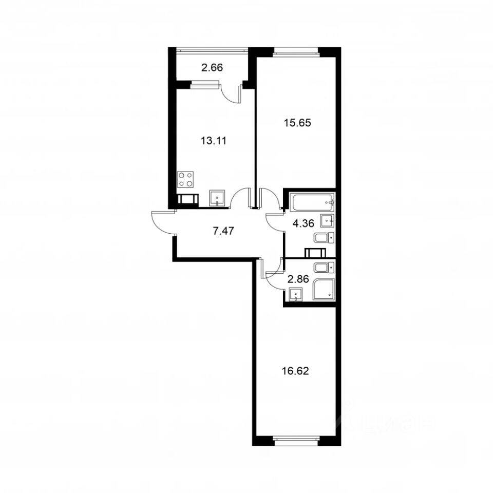 2-комн. квартира, 61,4 м², в ЖК Квартал Заречье
