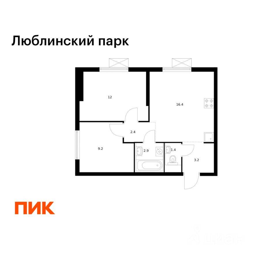 2-комн. квартира, 47,5 м², в ЖК «Люблинский парк»