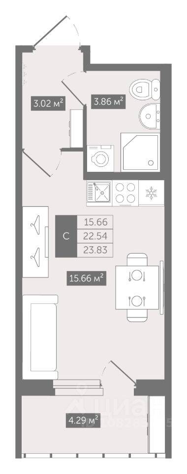 Квартира-студия, 23,83 м², в ЖК UP-квартал «Воронцовский»