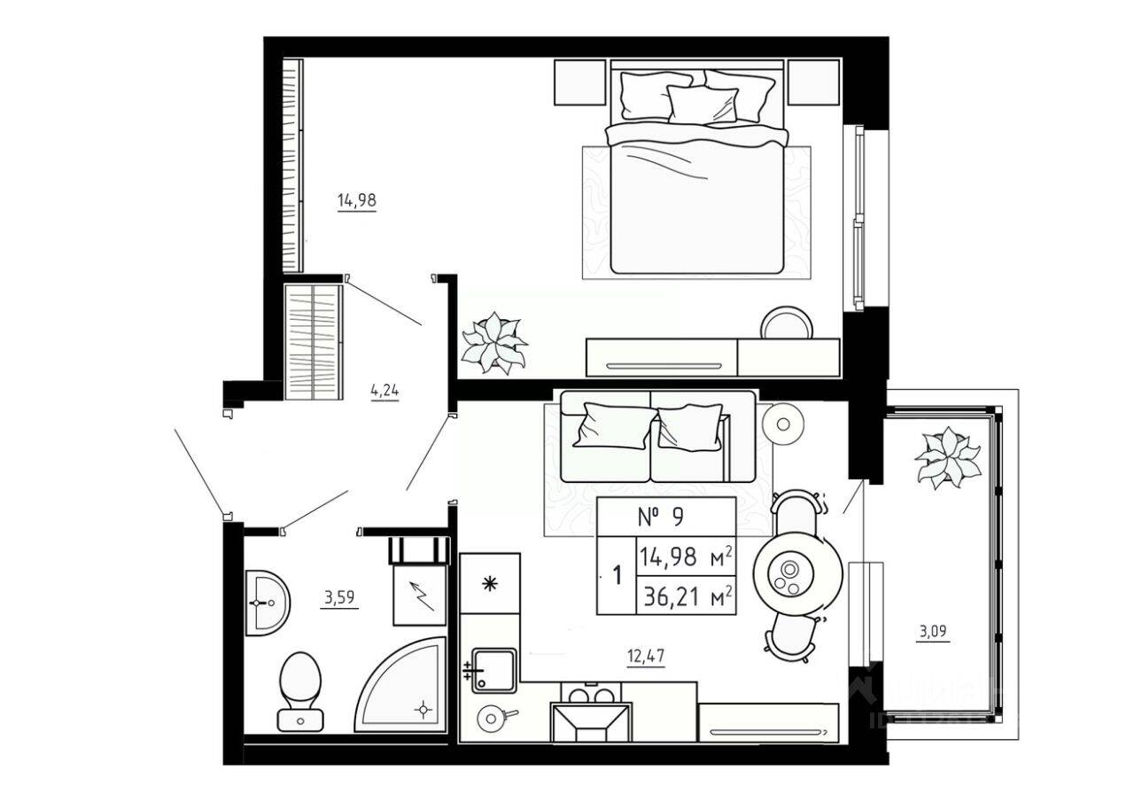 1-комн. квартира, 36,21 м², в Малоэтажный ЖК Аннино Сити