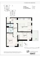 МЖК «Новая Дубровка», планировка 3-комнатной квартиры, 71.50 м²