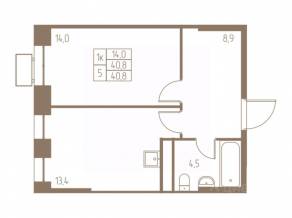 ЖК «Фабрикант», планировка 1-комнатной квартиры, 40.80 м²