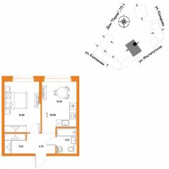 ЖК «Страна.Парковая», планировка 1-комнатной квартиры, 40.85 м²