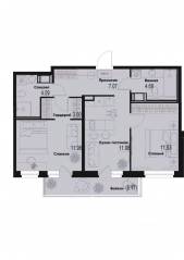 ЖК «ID Murino III», планировка 2-комнатной квартиры, 55.86 м²