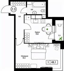 ЖК «Пушкино Град», планировка 1-комнатной квартиры, 41.00 м²