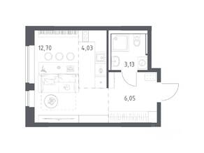ЖК «Пригород Лесное», планировка студии, 25.70 м²