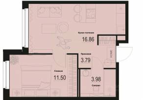 ЖК «ID Murino III», планировка 1-комнатной квартиры, 36.13 м²