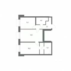 ЖК «Парусная 1», планировка 2-комнатной квартиры, 64.60 м²