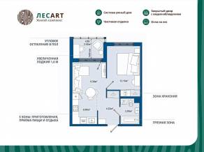 ЖК «ЛесART», планировка 1-комнатной квартиры, 37.78 м²