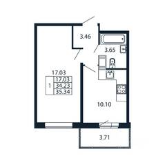 ЖК «Полис ЛАВрики», планировка 1-комнатной квартиры, 34.81 м²