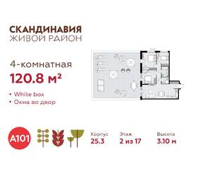 ЖК «Скандинавия», планировка 4-комнатной квартиры, 120.80 м²
