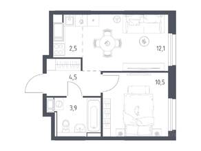 ЖК «Мытищи Парк», планировка 1-комнатной квартиры, 32.80 м²