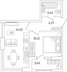 ЖК «Гранат», планировка 1-комнатной квартиры, 34.59 м²