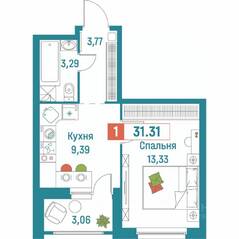ЖК «Графика», планировка 1-комнатной квартиры, 31.31 м²