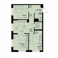 ЖК «ID Murino III», планировка 3-комнатной квартиры, 62.70 м²