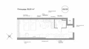 Апарт-комплекс «Well Московский», планировка 1-комнатной квартиры, 32.61 м²