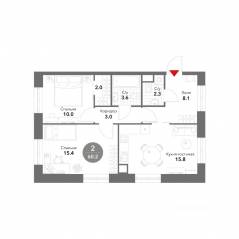 МФК «Voxhall», планировка 2-комнатной квартиры, 60.20 м²