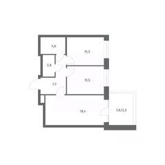 ЖК «NEWПИТЕР», планировка 2-комнатной квартиры, 59.38 м²