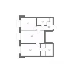 ЖК «Парусная 1», планировка 2-комнатной квартиры, 63.50 м²