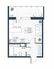 ЖК «Ново-Антропшино», планировка студии, 26.10 м²