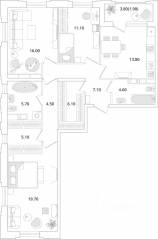 ЖК «Тайм Сквер», планировка 3-комнатной квартиры, 96.20 м²