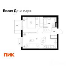 ЖК «Белая Дача парк», планировка 1-комнатной квартиры, 35.20 м²
