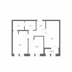 ЖК «NEWПИТЕР», планировка 2-комнатной квартиры, 58.37 м²