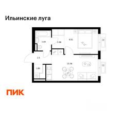 ЖК «Ильинские луга», планировка 1-комнатной квартиры, 35.41 м²