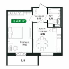 ЖК «Sertolovo Park», планировка 1-комнатной квартиры, 40.14 м²