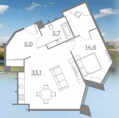 МФК «Резиденция Сокольники», планировка 2-комнатной квартиры, 70.65 м²