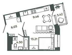 ЖК «Загляденье», планировка студии, 13.21 м²