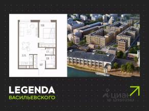ЖК «LEGENDA Васильевского», планировка 1-комнатной квартиры, 44.35 м²