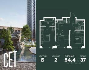 ЖК «SET», планировка 2-комнатной квартиры, 54.36 м²