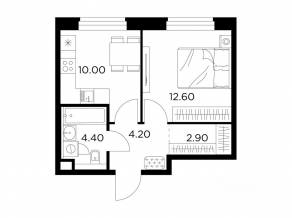 ЖК «Квартал Белый Град», планировка 1-комнатной квартиры, 34.10 м²